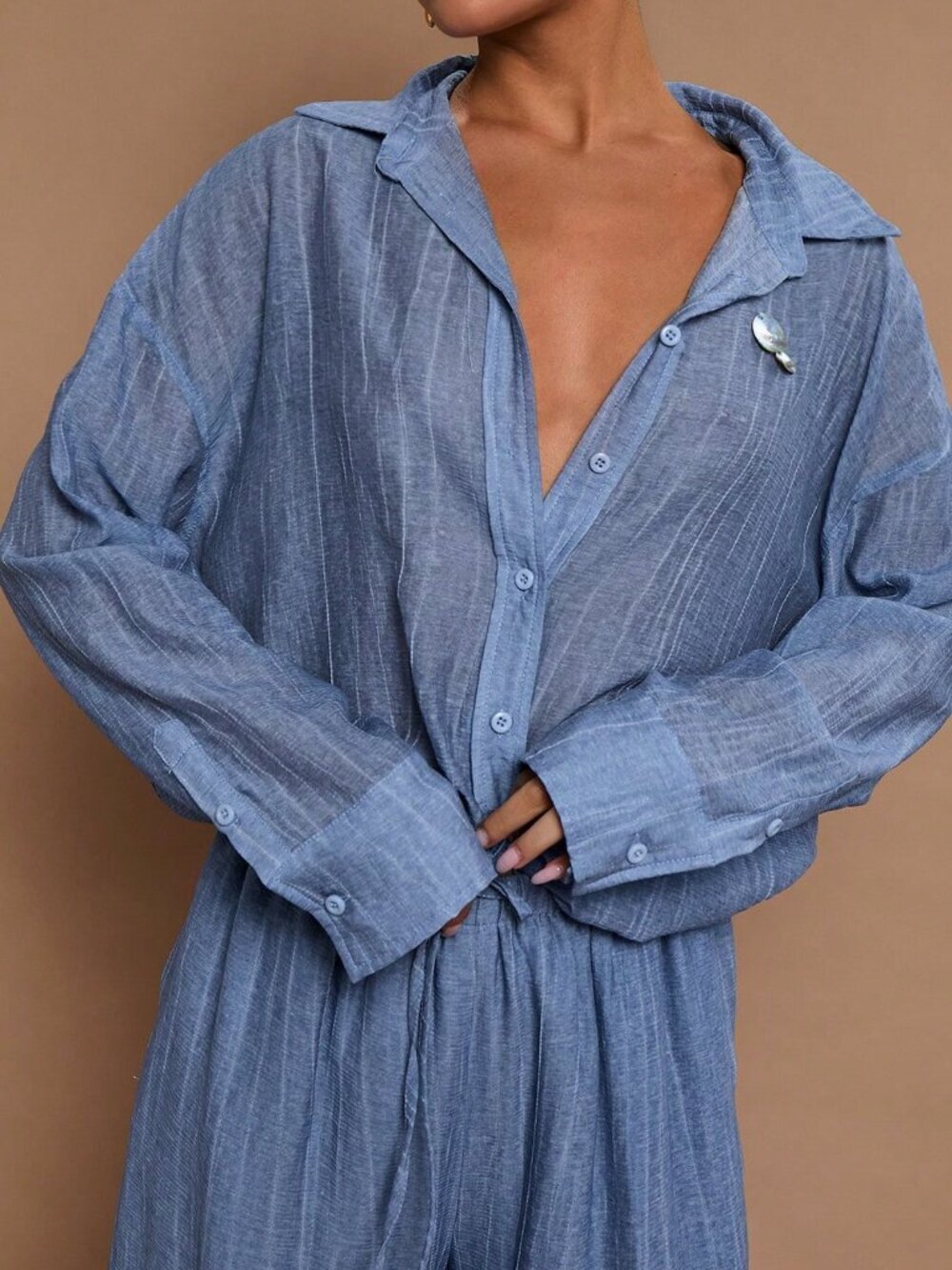 Baby Blue Casual Women's Long Sleeve Blouse